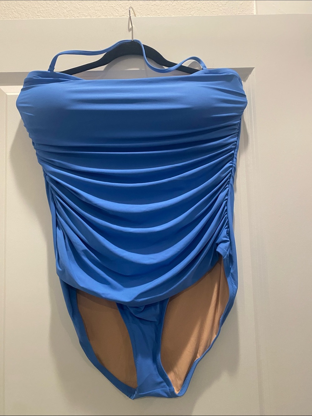 J. Crew Blue Ruched Strapless One-Piece Swimsuit